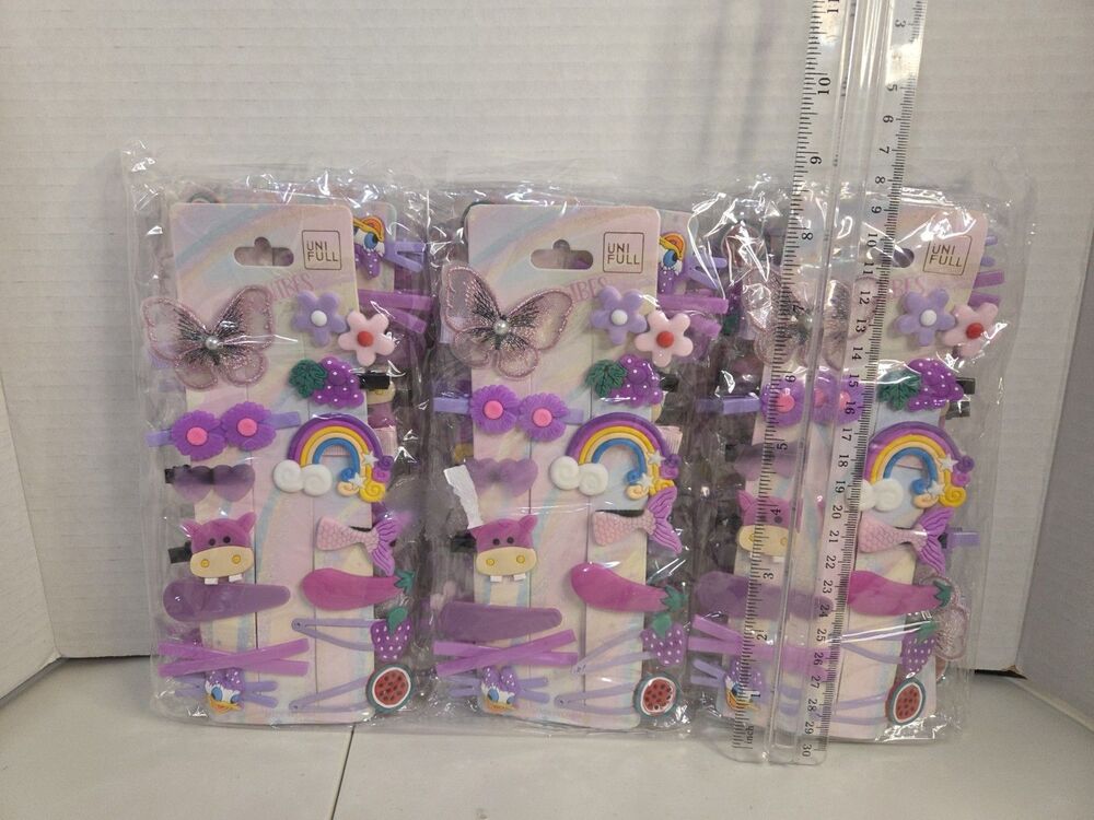 Lot of 12.  14 hairclips Girls Multicolor Hair Clip Set. Great for party favors